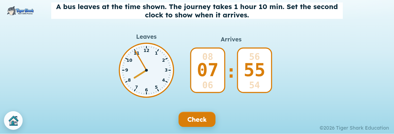 A maths question with interactive clock workspaces